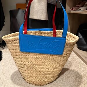 Christian Louboutin Tan Tote with Blue and Red Accents